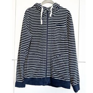 Snow Peak Terry Cloth Zip Up Hoodie Navy Cream Striped Medium Unisex